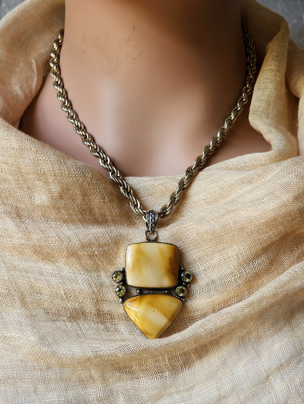 935 Silver Pendant Natural Jasper Citrine with Simple Rope Chain